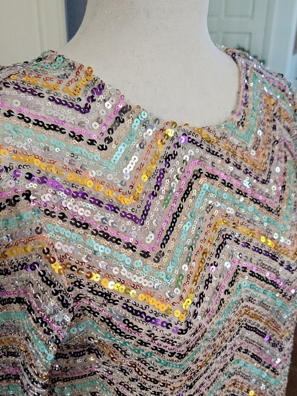 ZARA Limited Edition Sequin Long Sleeve Chevron Midi Dress | Size: L - Picture 3 of 16